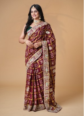 Maroon Bride Wear Gharchola Saree In Pure Chanderi Silk