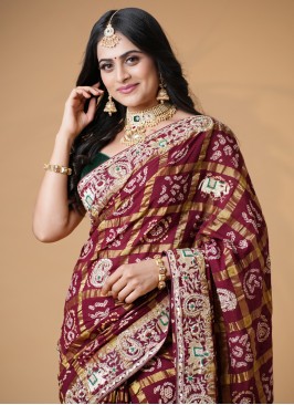 Maroon Bride Wear Gharchola Saree In Pure Chanderi Silk