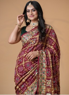 Maroon Bridel Wear Gharchola Saree In Chanderi Silk