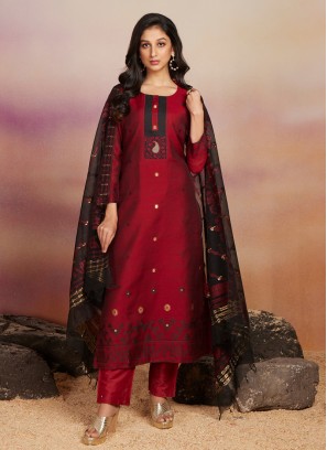 Maroon Color Chanderi Salwar Suit For Women