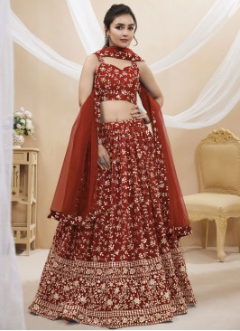 Maroon Color Designer Georgette Lehenga Choli