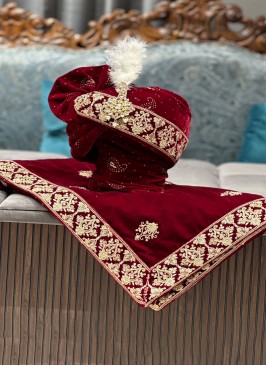 Maroon Color Safa And Dupatta For Wedding