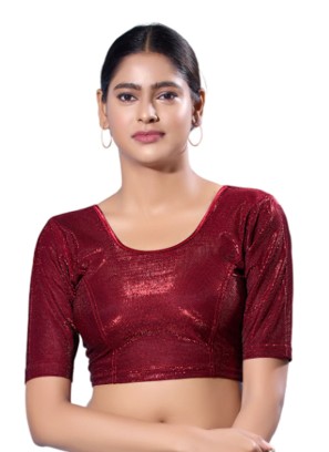 Maroon Elbow Sleeveless Blouse In Round Neckline