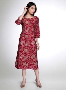 Maroon Fancy Printed Cotton Silk Kurti