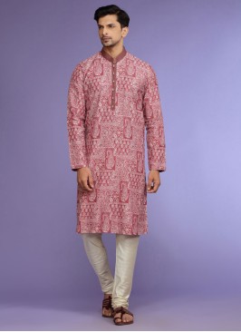 Maroon Printed Readymade Kurta Pajama