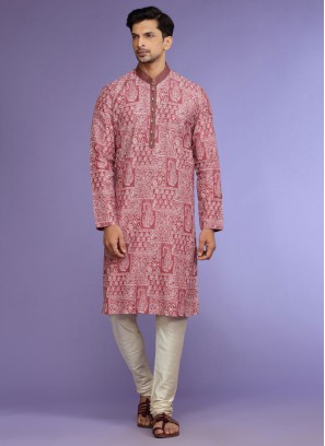 Maroon Printed Readymade Kurta Pajama