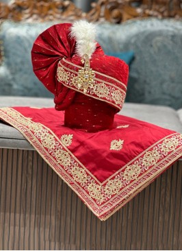 Maroon Silk Traditional Groom Safa Dupatta Set