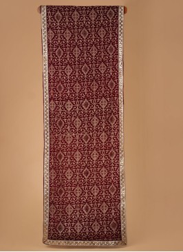 Maroon Thread Embroidered Dupatta In Velvet Fabric