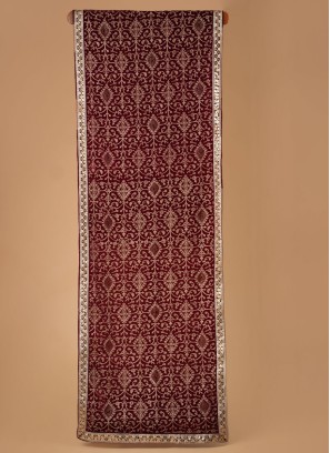 Maroon Thread Embroidered Dupatta In Velvet Fabric