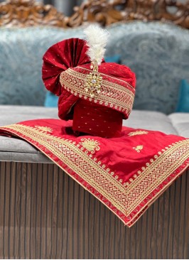 Maroon Traditional Silk Safa And Dupatta Set