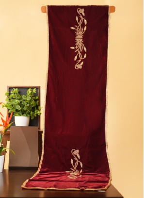 Maroon Velvet Fabric Dupatta With Embroidered Motif