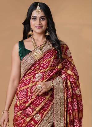 Maroon Wedding Special Gharchola Saree