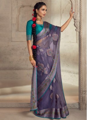 Lovely Lavender Color Printed Festive Wear Saree