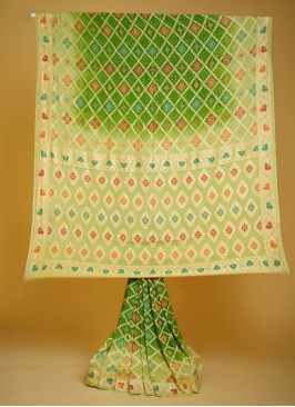 Mehndi Green Shaded Khadi Chiffon Bandhani Saree