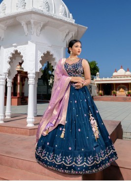 Mesmerizing Dark Rama Blue Designer Chiffon Lehenga Choli