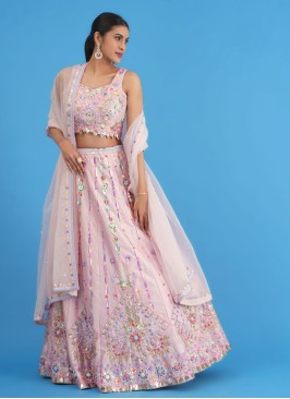 Mesmerizing Pink Designer Silk Embroidered Lehenga Choli