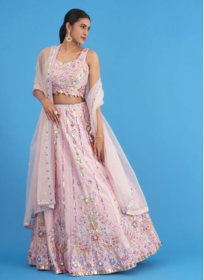 Mesmerizing Pink Designer Silk Embroidered Lehenga Choli