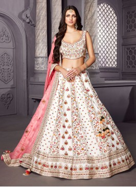 Mesmerizing Designer Silk Off White Lehenga Choli