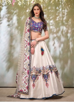 Mesmerizing Off White Silk Lehenga Choli With Net 