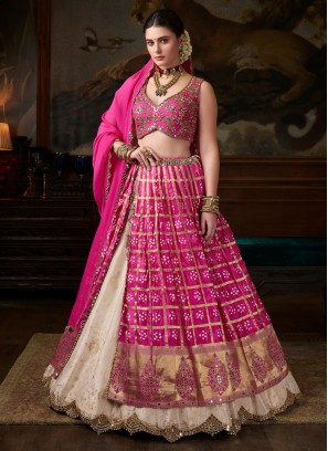 Mesmerizing Pink Designer Gajji Silk Embroidered Lehenga Choli