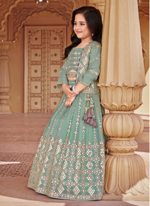 Mint Green Embroidered Chiffon Lehenga Choli