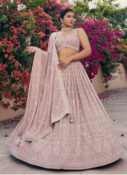 Misty Rose Color Chiffon Embroidered Lehenga Choli