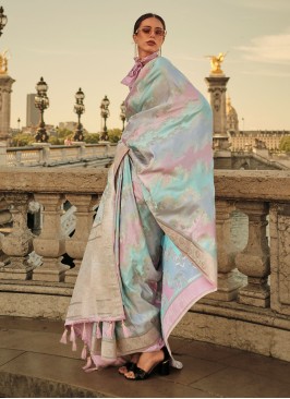 Multi Color Festive Woven Satin Silk Saree