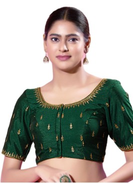 Mulberry Silk Bottle Green Readymade Blouse