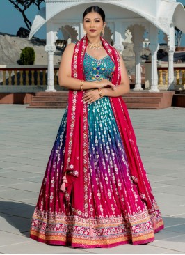 Multi Chiffon Lehenga Suit With Sequins Embroidery