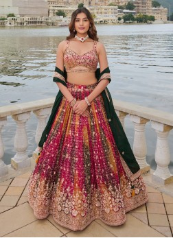 Multicolor Printed Chiffon Embroidered Lehenga Cho