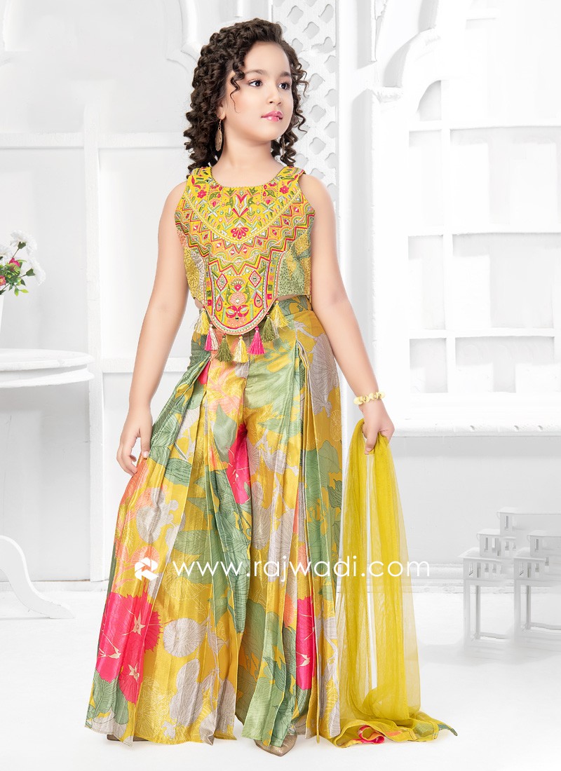 Embroidered Palazzo Long Kurti Set, With Border and Shell shops on Top, Multicolor Wide Palazzo , Indian Ethnic Design , Gujrati Design