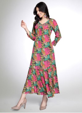 Multi Color Fancy Printed Flared Kurti