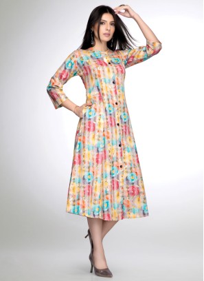 Multi Color Floral Printed A-Line Kurti