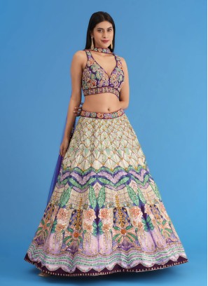 Multi-Color Lehenga Choli In Silk With Heavy Embroidered Work