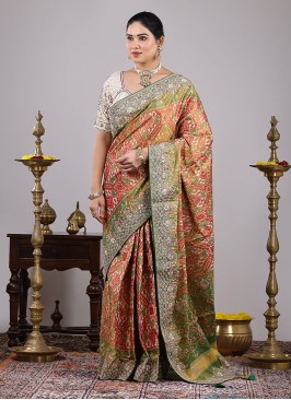 Multi Color Pure Silk Saree With Patola Weaving Work