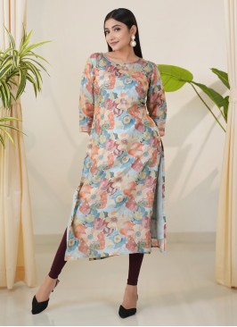 Multi Color Silk Kurti With Floral Prints