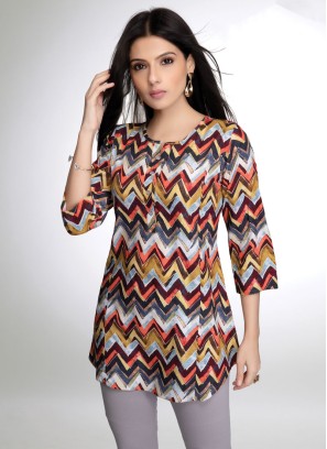 Multi Color Zig Zag Printed Readymade Short Kurti