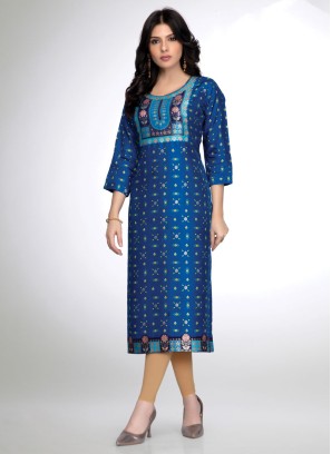 Muslin Silk Royal Blue Color Kurti