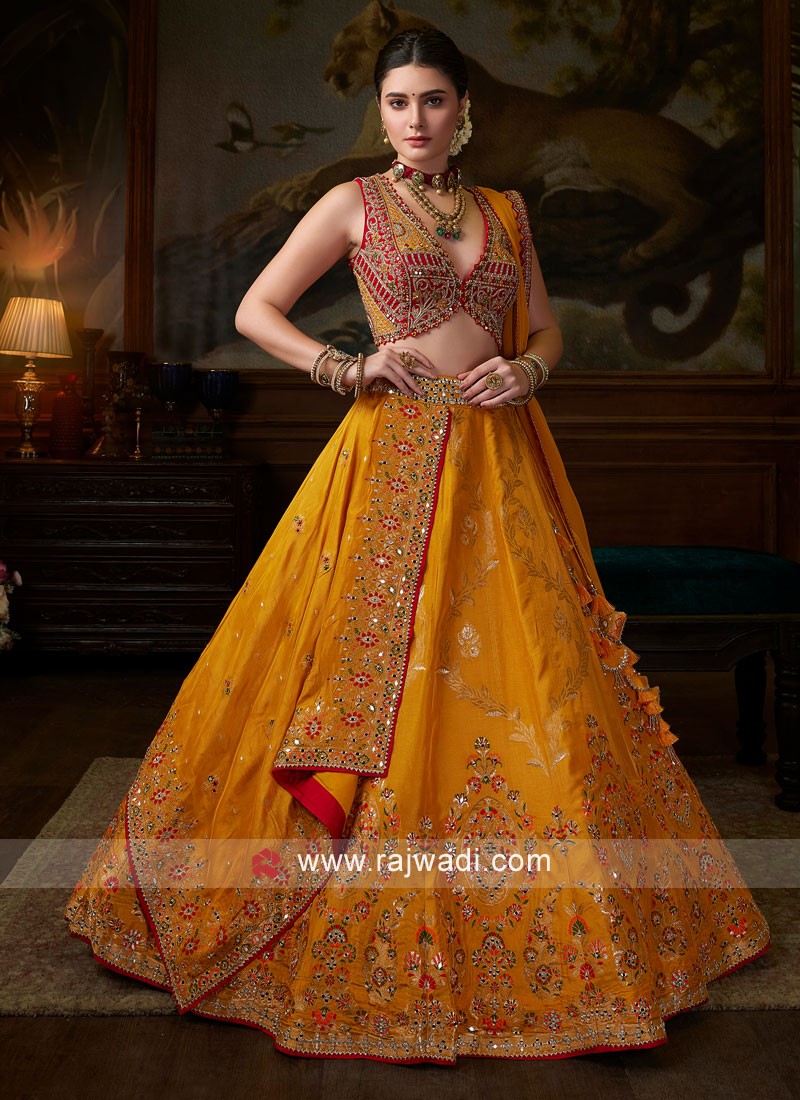 Buy Beautiful Yellow Georgette Designer Lehenga Choli | Inddus.com