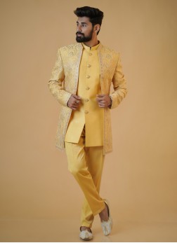 Mustard Yellow Embroidered Indowestern Set With Ja
