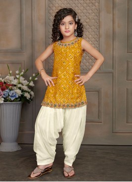 Mustard Yellow Embroidered Silk Salwar Suit