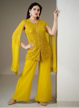 Mustard Yellow Georgette Kurti & Palazzo Set