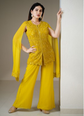 Mustard Yellow Georgette Kurti & Palazzo Set