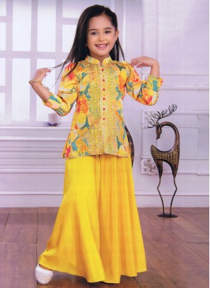 Mustard Yellow Palazzo Set With Fancy Print