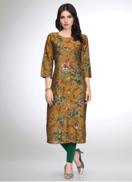 Mustard Yellow Straight Cut Kurti With Floral Prints