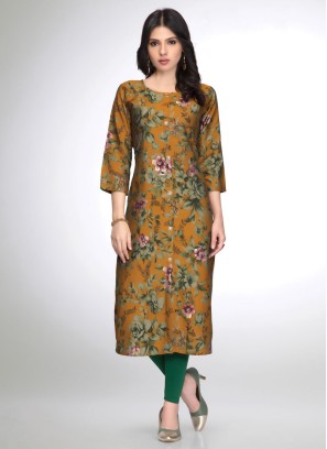 Mustard Yellow Straight Cut Kurti With Floral Prints