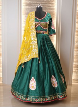 Navratri Special Bottle Green Cotton Chaniya Choli