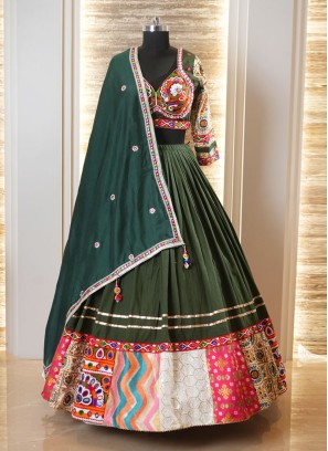 Navratri Special Bottle Green Cotton Chaniya Choli