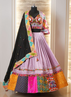 Navratri Special Lavender Cotton Silk Lehenga Choli