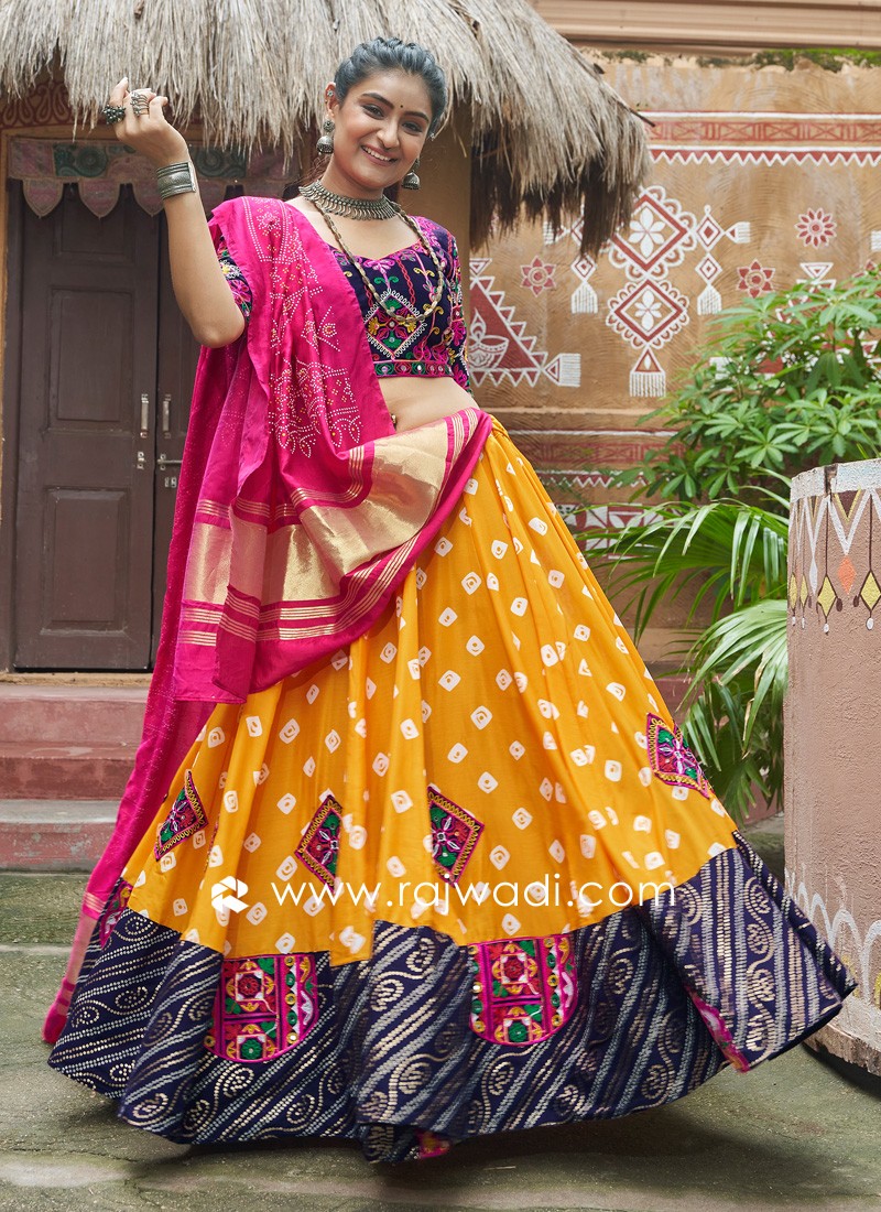 Yellow lehenga outlets choli dupatta haldi ceremony lehenga choli Navratri lehenga choli